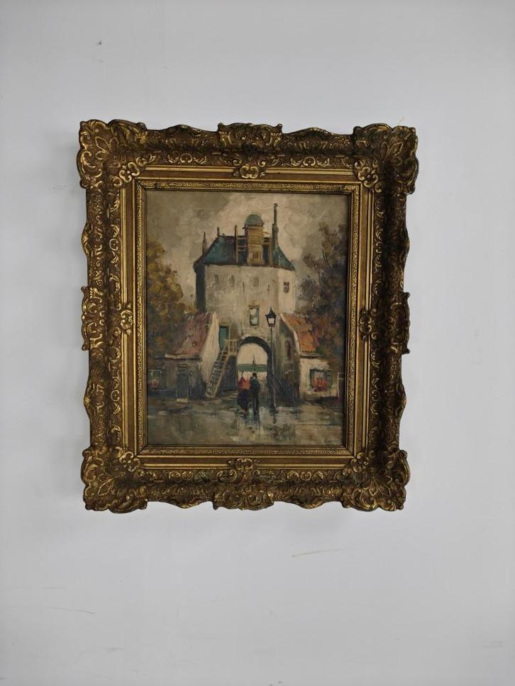 19e-eeuws olieverfschilderij – Stadspoort Harderwijk, NL, Antiek en Kunst, Kunst | Overige Kunst, Ophalen of Verzenden