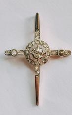 Antieke goud/platina kruis met diamanten, Ophalen of Verzenden, Goud, Hanger, Met edelsteen