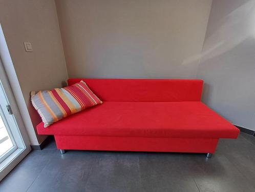 Gratis rode zetel (openklapbaar) met 2 kussens, Huis en Inrichting, Zetels | Zetels, Gebruikt, Rechte bank, Driepersoons, 150 tot 200 cm