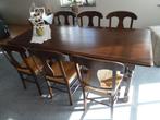 Table à manger en chêne massif avec 6 chaises en bon état., Autres matériaux, Rectangulaire, Landelijk, 50 à 100 cm