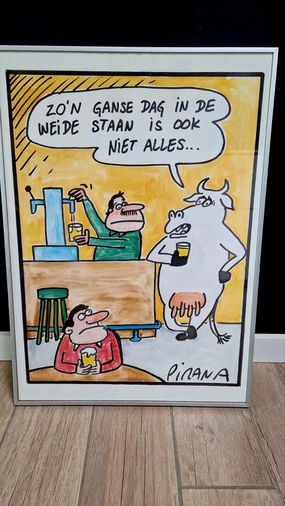 Affiche Pirana - Koe aan de toog, Verzamelen, Posters, Zo goed als nieuw, Dier of Natuur, A1 t/m A3, Rechthoekig Staand, Ophalen of Verzenden