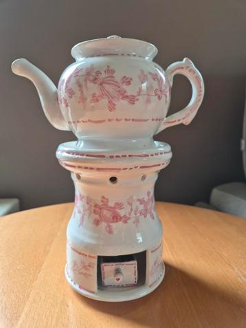Ancienne tisanière théière en porcelaine blanche motif rose, Antiquités & Art, Enlèvement