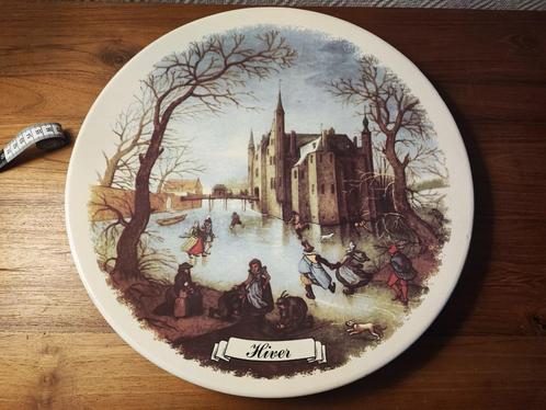 Groot beschilderd wandbord Hiver prima staat, Antiek en Kunst, Antiek | Wandborden en Tegels, Ophalen of Verzenden