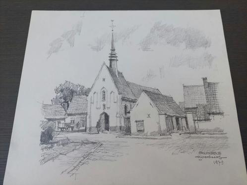 Originele potlood tekenig H. Verbaere Schellebelle Bruinbeke, Antiek en Kunst, Kunst | Tekeningen en Fotografie, Ophalen