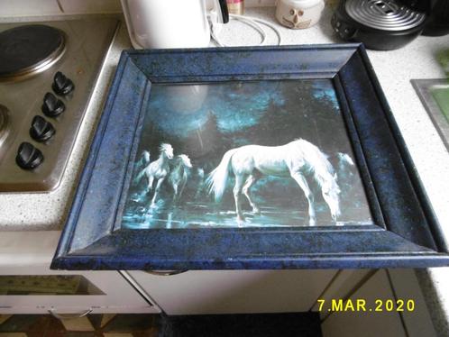 bewerkt kader met print paarden in, Huis en Inrichting, Woonaccessoires | Schilderijen, Tekeningen en Foto's, Gebruikt, Print