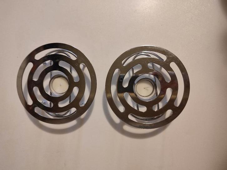 Set van 2 verchroomde schotelwarmers/rechauds, met kaarsjes, Huis en Inrichting, Keuken | Potten en Pannen, Zo goed als nieuw