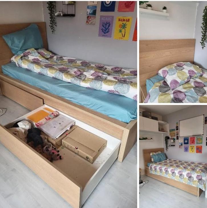 Lit ikea, Maison & Meubles, Chambre à coucher | Lits, Utilisé, Une personne, 90 cm, 200 cm, Bois, Beige, Enlèvement ou Envoi