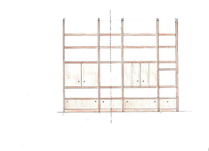 Prachtige 'Hülsta' boekenwand uitgevoerd in kerselaar, Huis en Inrichting, Kasten | Wandmeubels, Gebruikt, 200 cm of meer, 300 cm of meer