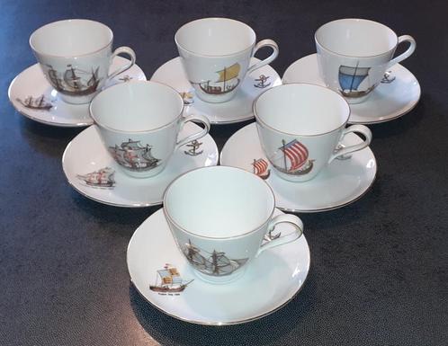 Bareuther Bavaria Service „La Marine” 6 kopjes en schotels, Antiek en Kunst, Antiek | Servies compleet, Ophalen of Verzenden