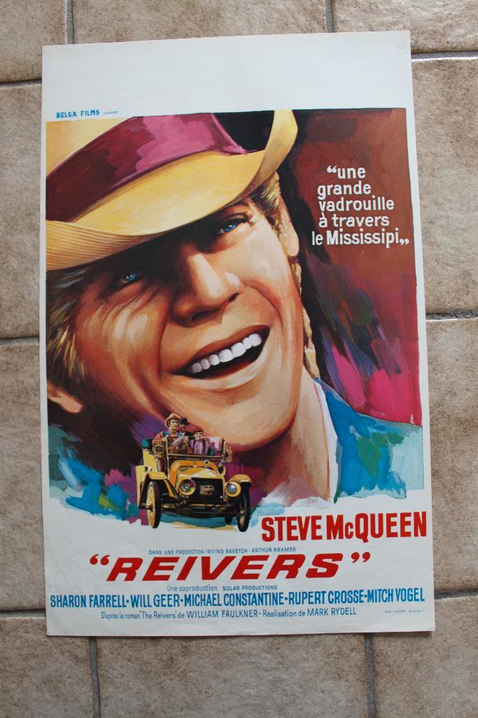 filmaffiche Steve McQueen Reivers 1969 filmposter, Verzamelen, Posters, Zo goed als nieuw, Film en Tv, A1 t/m A3, Rechthoekig Staand