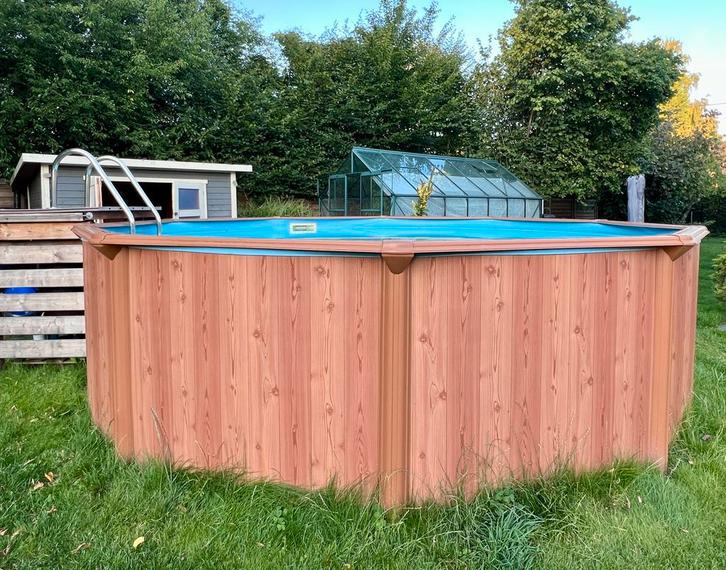 Metalen zwembad met warmtepomp, glasfilter, inox ladder, Tuin en Terras, Zwembaden, Gebruikt, Opzetzwembad, 120 cm of meer, 400 cm of meer