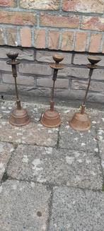 3 Authentieke industriele en gietijzeren kandelaars, 3 stuks, Antiek en Kunst, Ophalen of Verzenden