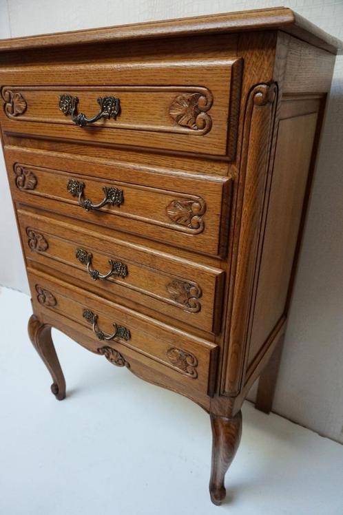 Vintage Queen Ann eikenhouten ladekastje, nachtkastje, Huis en Inrichting, Kasten | Ladekasten, Gebruikt, Eikenhout, Ophalen of Verzenden