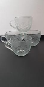 4 tasses en verre trempé, décor roses, Ophalen