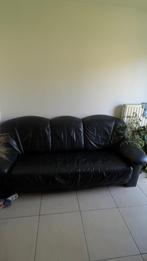 Black leather sofas 6 seats (2 sofas and 1 armchair), Huis en Inrichting, Rechte bank, Gebruikt, Leer, Ophalen