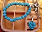 Collier coeur pierre turquoise + bracelet, Bijoux, Sacs & Beauté, Colliers, Avec pierre précieuse, Argent, Autres couleurs, Enlèvement ou Envoi