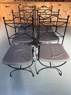 6 zwarte metalen stoelen met kussentje, Ophalen, Gebruikt, Zwart, Metaal