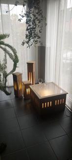 Eiken salontafel met 3 eiken staanlampen, Huis en Inrichting, Ophalen