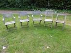 lot van 5 tuinstoelen in teak waarvan 3 met armsteunen, Tuin en Terras, Tuinstoelen, Ophalen, Gebruikt, Teakhout, Inklapbaar