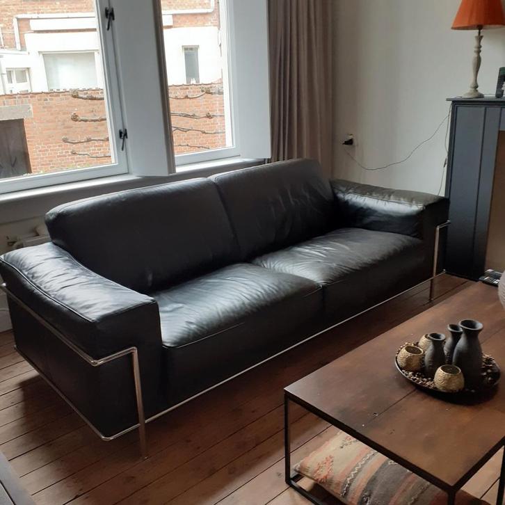 Natuzzi zwart leren bank, Huis en Inrichting, Zetels | Complete zithoeken, Ophalen of Verzenden