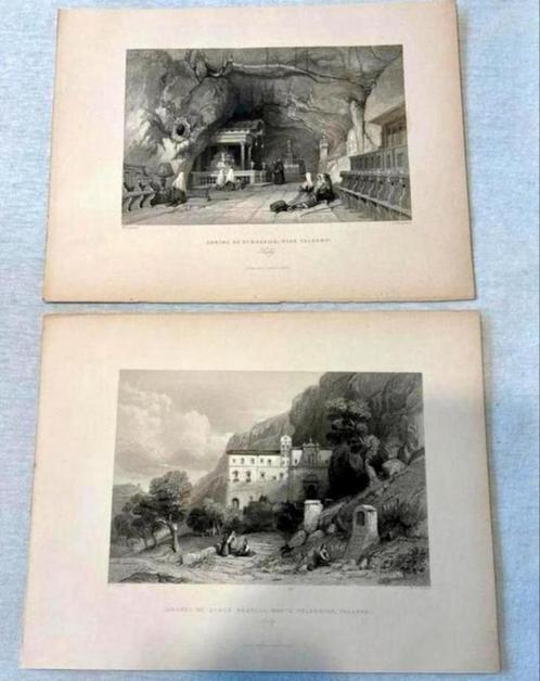 2X Antieke fotos 1839 chapel santa rosalia, shrine strosalia, Verzamelen, Foto's en Prenten, Foto, Gebouw, Voor 1940, Ophalen of Verzenden
