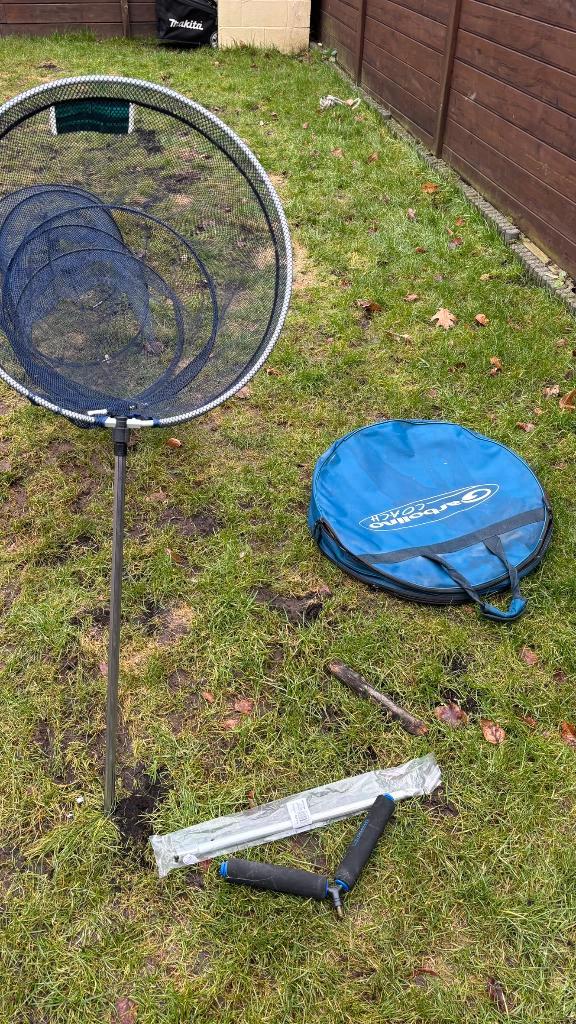 leefnet 2,5m + leefnettas + steunen + afroller, Watersport en Boten, Hengelsport | Witvissen, Gebruikt, Complete set, Ophalen