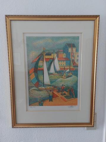 Lithografie Haven van Trouville Georges Zelter 1970 beschikbaar voor biedingen