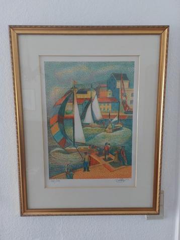 Lithographie Pointilliste Port de Trouville Georges Zelter disponible aux enchères