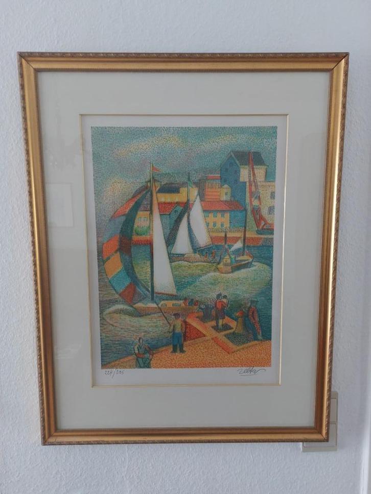 Lithografie Haven van Trouville Georges Zelter 1970, Antiek en Kunst, Kunst | Litho's en Zeefdrukken, Ophalen