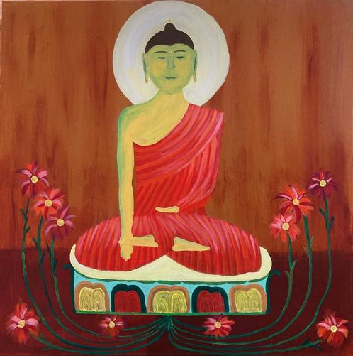 Peinture toile Bouddha bodhisattva cadre schilderij, Antiek en Kunst, Kunst | Schilderijen | Modern, Ophalen