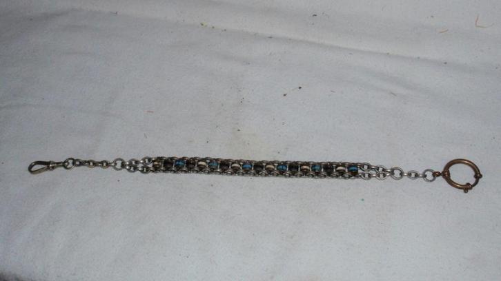 Antieke wit metalen met email ketting voor zakhorloge, Bijoux, Sacs & Beauté, Montres | Anciennes | Antiquités, Montre de poche