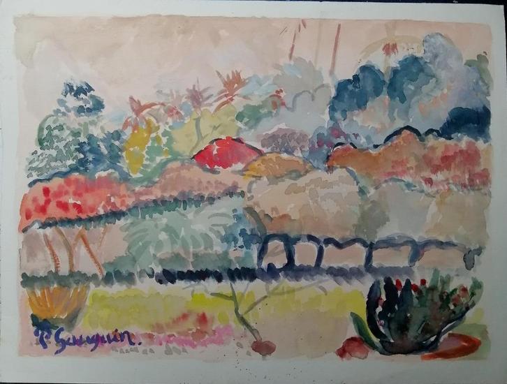 Paul Gauguin  tahiti reflextion gouache, Antiek en Kunst, Kunst | Schilderijen | Klassiek, Verzenden