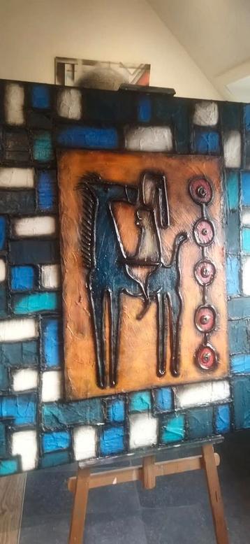 Groot Abstract Schilderij – Vrouw op Paard – Gesigneerd Eige beschikbaar voor biedingen