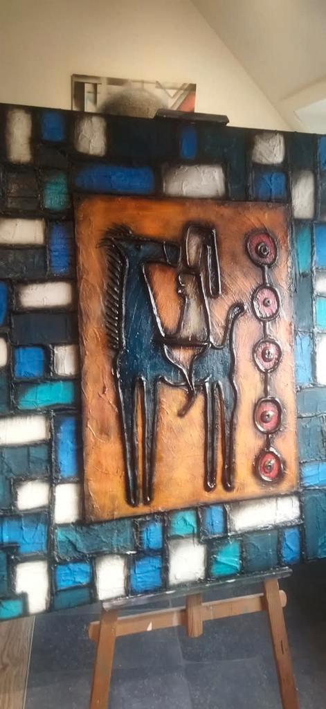 Groot Abstract Schilderij – Vrouw op Paard – Gesigneerd Eige, Antiek en Kunst, Kunst | Schilderijen | Abstract, Ophalen of Verzenden