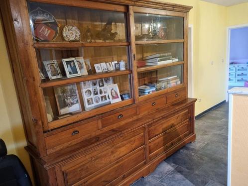 Eiken vitrinekast, Huis en Inrichting, Kasten | Vitrinekasten, Gebruikt, 200 cm of meer, 200 cm of meer, 50 tot 75 cm, Met lade(s)