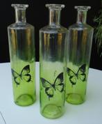 FLES GLAS MET VLINDER GROENE LOOK 2 stuks 29 x 7 cm NIEUW, Huis en Inrichting, Nieuw, Ophalen of Verzenden, Glas, Minder dan 50 cm