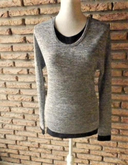 (54) -blouse femme t.XS noire grise - coolcat -, Kleding | Dames, Blouses en Tunieken, Zo goed als nieuw, Maat 34 (XS) of kleiner