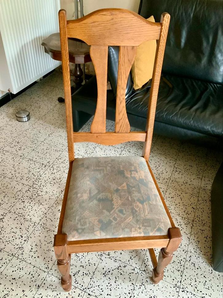 6 massief houten stoelen met stoffen zitting., Antiek en Kunst, Antiek | Meubels | Stoelen en Sofa's, Ophalen