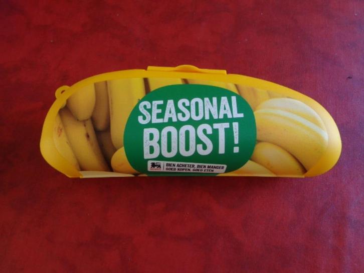 1 Boîte plastique. Forme: Banane. Marque: "Delhaize"., Verzamelen, Blikken, Nieuw, Overige, Overige merken, Ophalen of Verzenden