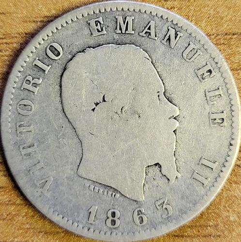 Italië 1 lire 1863 Ag.835 M BN Milaan KM#15.1 F, Postzegels en Munten, Munten | Europa | Niet-Euromunten, Losse munt, Italië, Zilver