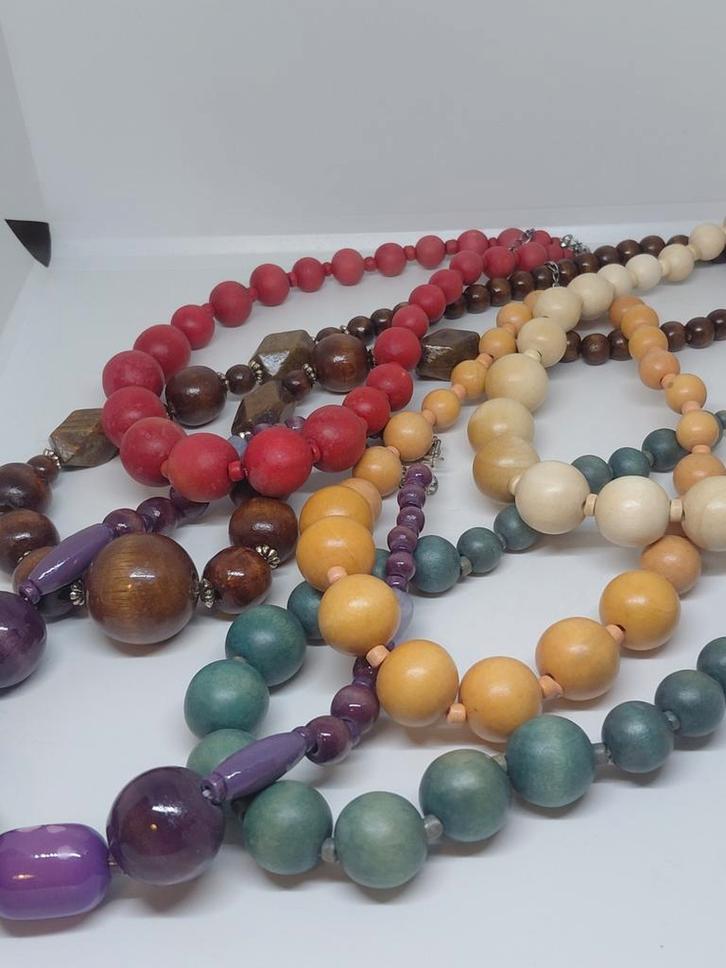 Lot van 9 Houten kettingen, Handtassen en Accessoires, Kettingen, Ophalen of Verzenden