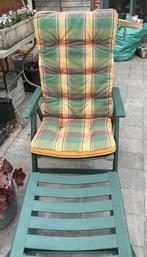 4 tuinstoelen en voetbankje met kussens, Tuin en Terras, Ophalen, Gebruikt