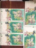 France 5 x 500 francs numéros consécutifs, Timbres & Monnaies, Billets de banque | Europe | Billets non-euro, France, Billets en vrac