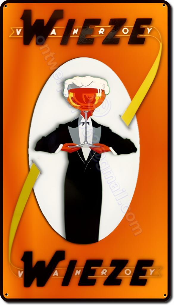 WIEZE VAN ROY 80cmx45cm retro ontwerp op dubbel metaal, Verzamelen, Merken en Reclamevoorwerpen, Zo goed als nieuw, Reclamebord