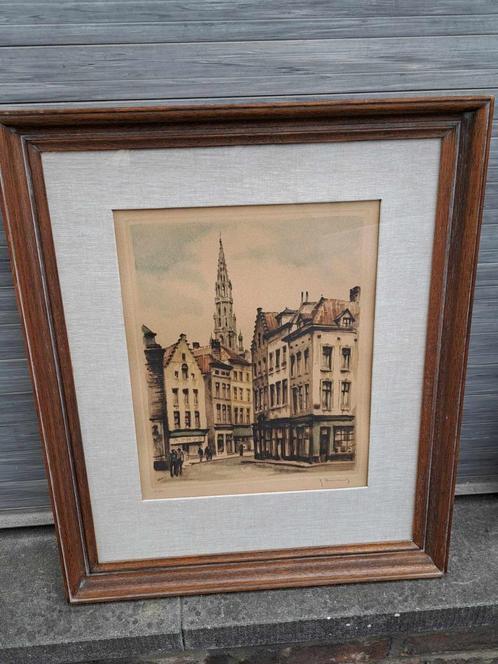 Gravure bruxelles signe roger hebbelinck, Antiek en Kunst, Kunst | Etsen en Gravures, Ophalen of Verzenden
