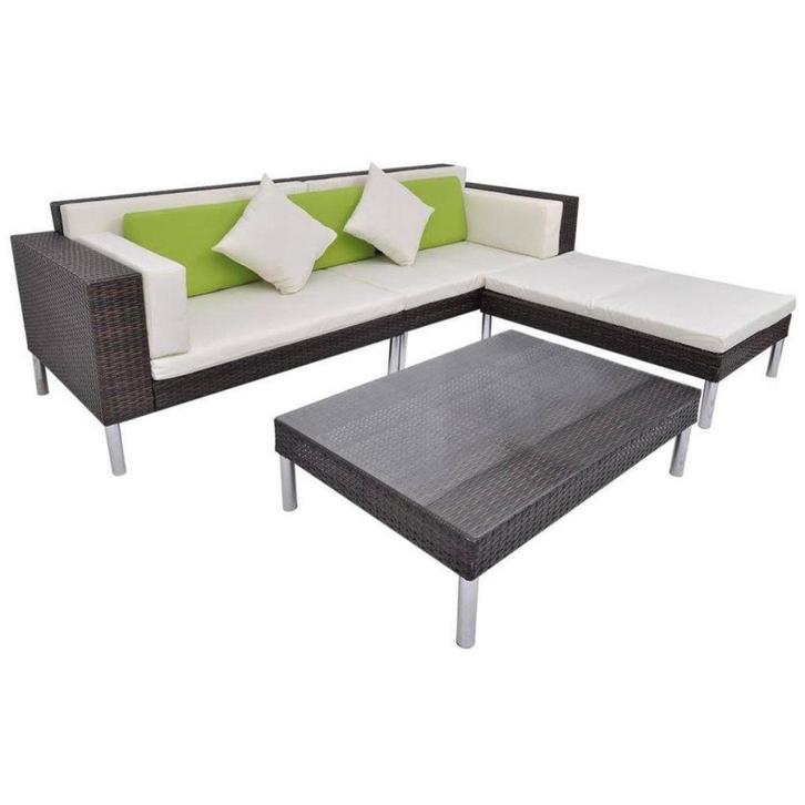 L VORMIG BRUIN LOUNGESET MET WITTE KUSSENS 156X216X73, Tuin en Terras, Tuinsets en Loungesets, Nieuw, Loungeset, Wicker, 4 zitplaatsen