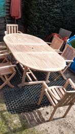 Table jardin teck/teak massif naturel+6 fauteuil super état, Comme neuf, Enlèvement