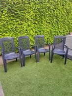 4 tuinstoelen - blauw pvc JARDIN incl zitkussens + tuintafel, Tuin en Terras, Ophalen, Gebruikt, Kunststof, Stapelbaar