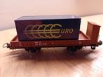 platte wagon + remhuis Lima met container beladen "€uro" HO, Ophalen of Verzenden, Wagon, Lima