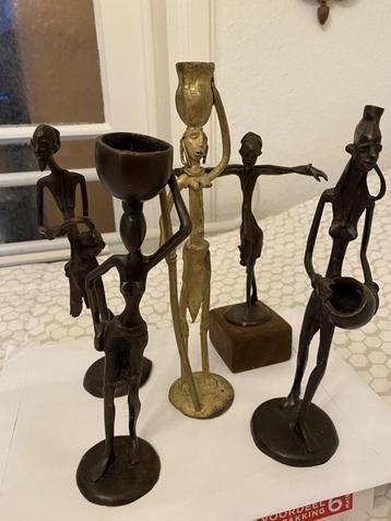 5 prachtige Bronze vintage afrikaanse sculpturen